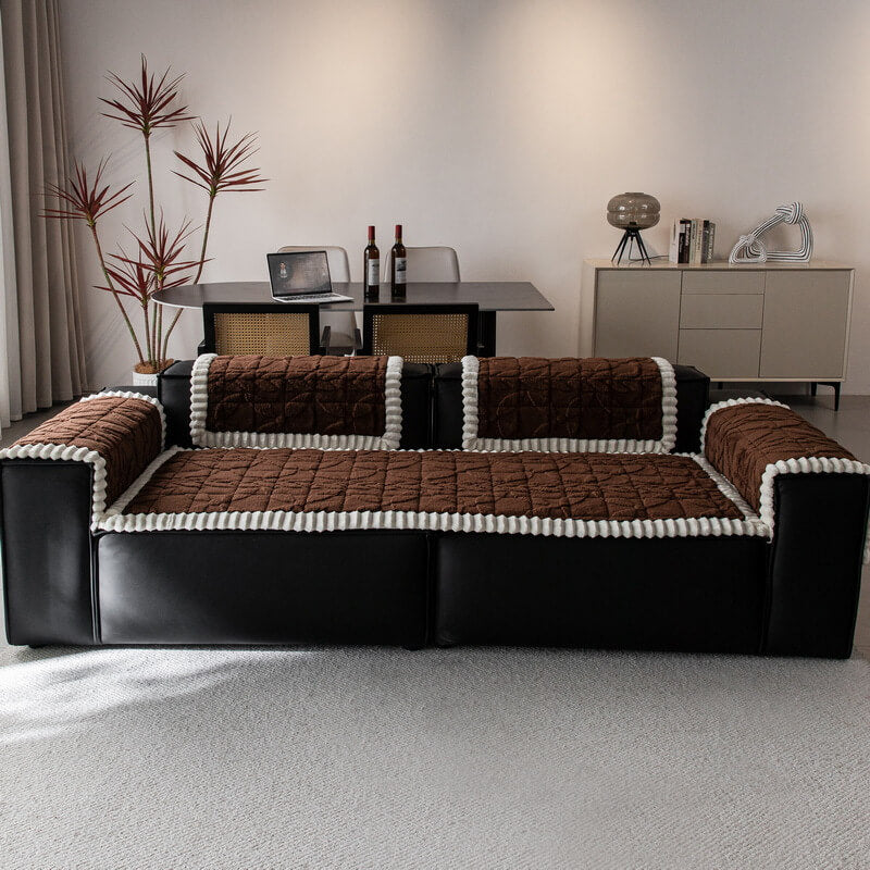 Thickend Short Plush Leaf Pattern Scratch Resistant Non-Slip Sofa Cover