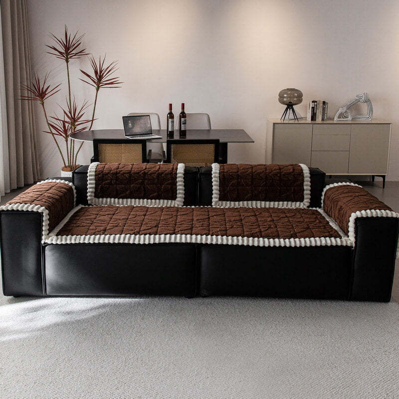 Thickend Short Plush Leaf Pattern Scratch Resistant Non-Slip Sofa Cover