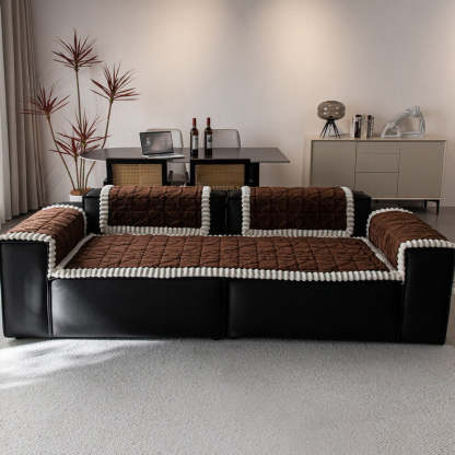 Thickend Short Plush Leaf Pattern Scratch Resistant Non-Slip Sofa Cover