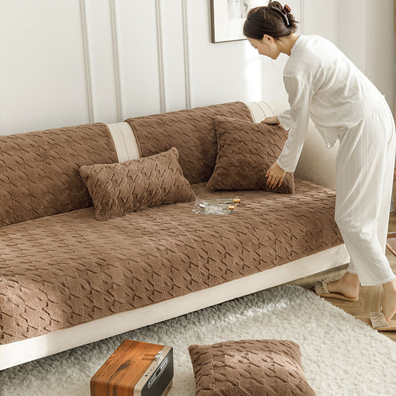 Thickened Plush Houndstooth Non-slip Sofa Cover