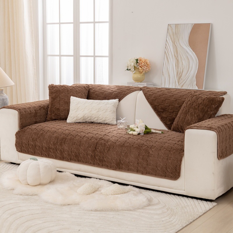Thickened Plush Houndstooth Non-slip Sofa Cover