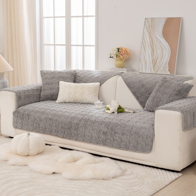Thickened Plush Houndstooth Non-slip Sofa Cover