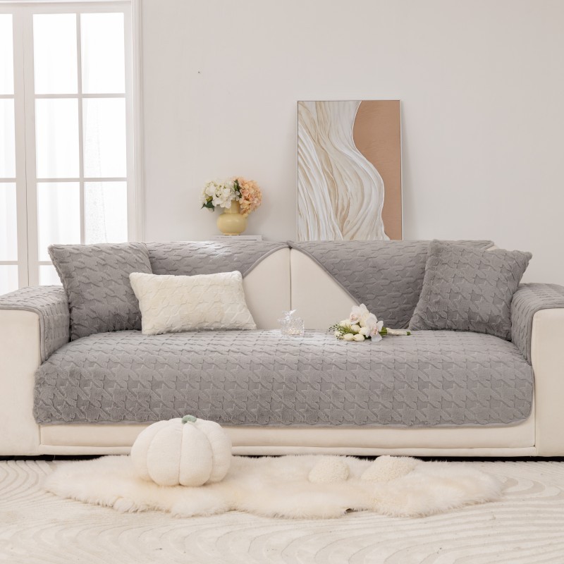Thickened Plush Houndstooth Non-slip Sofa Cover