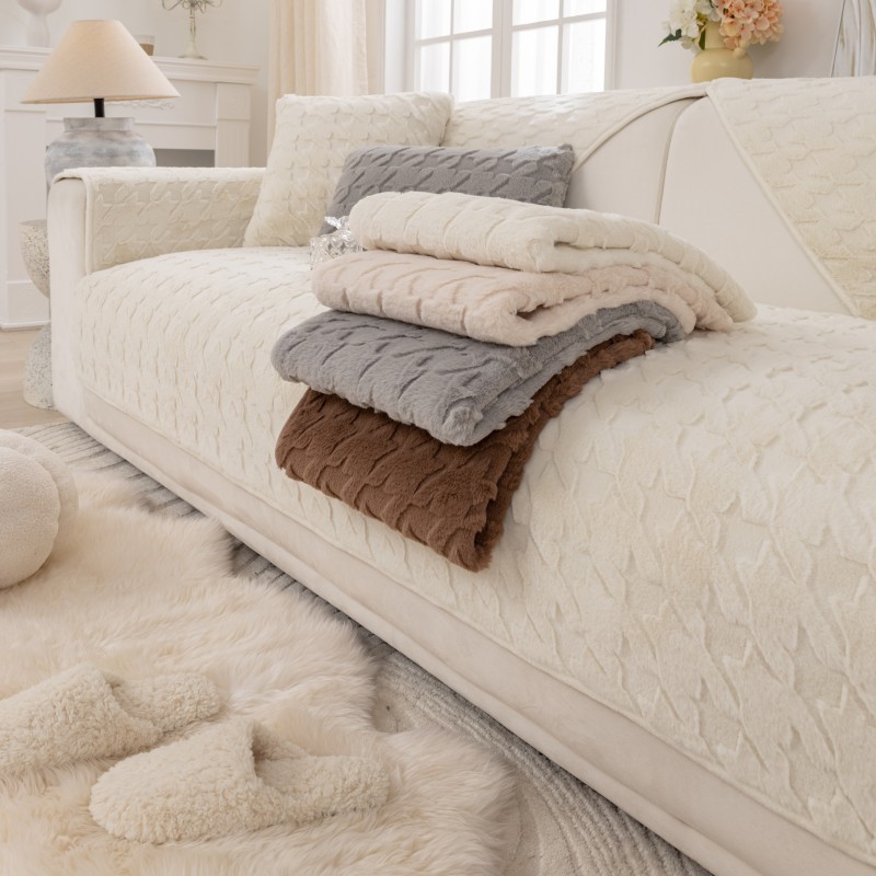 Thickened Plush Houndstooth Non-slip Sofa Cover