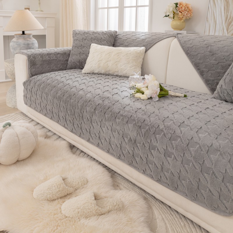 Thickened Plush Houndstooth Non-slip Sofa Cover