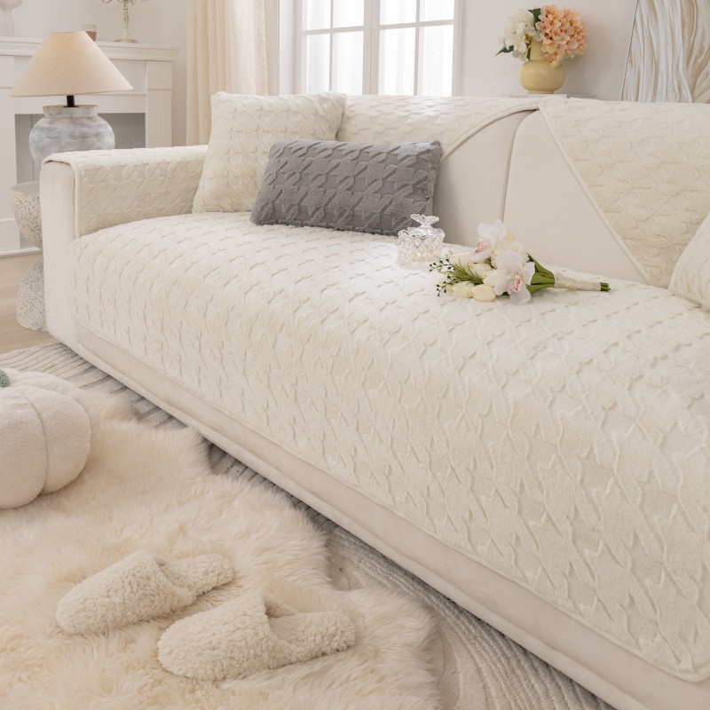 Thickened Plush Houndstooth Non-slip Sofa Cover