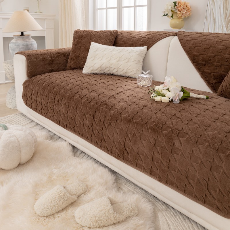 Thickened Plush Houndstooth Non-slip Sofa Cover