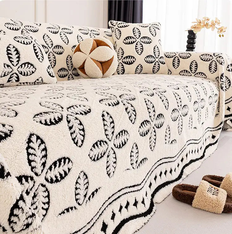 Thickened Jacquard Velvet Leaf Pattern Sofa Decoration Multi-Purpose Blanket Sofa Cover