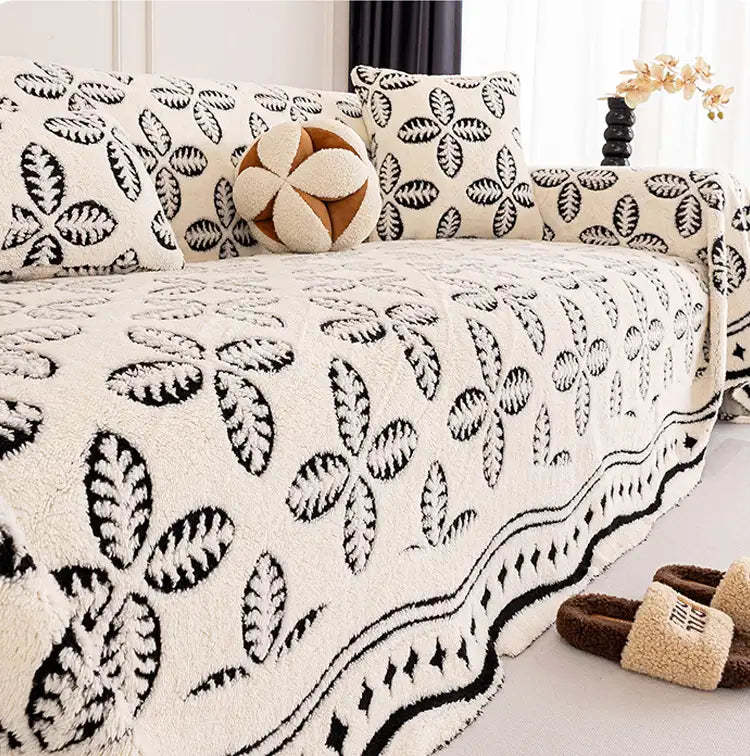 Thickened Jacquard Velvet Leaf Pattern Sofa Decoration Multi-Purpose Blanket Sofa Cover