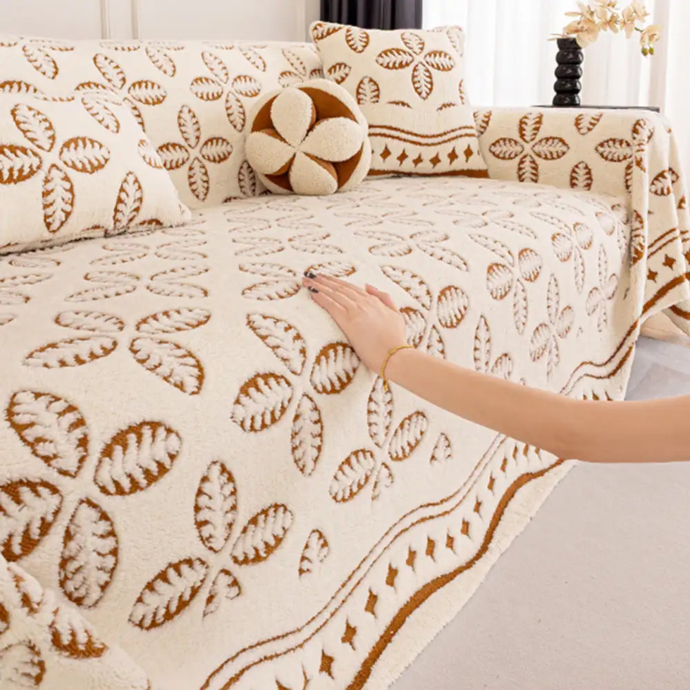 Thickened Jacquard Velvet Leaf Pattern Sofa Decoration Multi-Purpose Blanket Sofa Cover