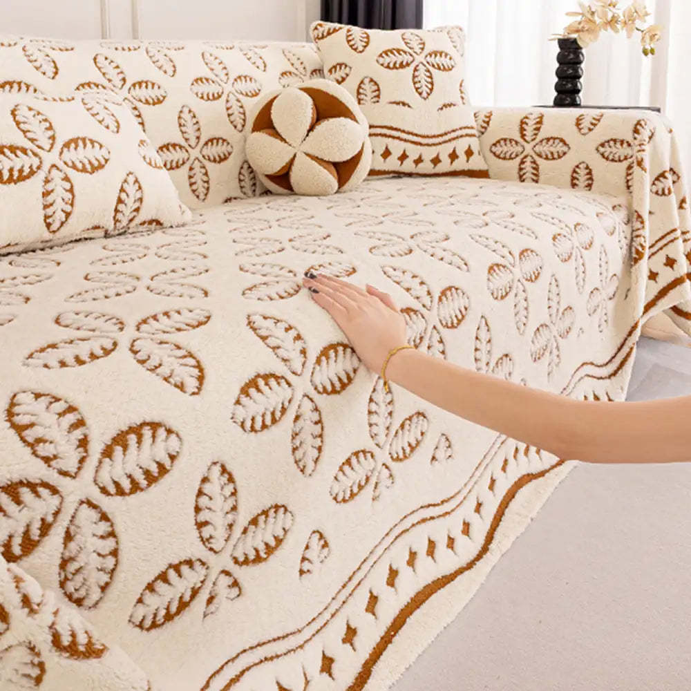 Thickened Jacquard Velvet Leaf Pattern Sofa Decoration Multi-Purpose Blanket Sofa Cover