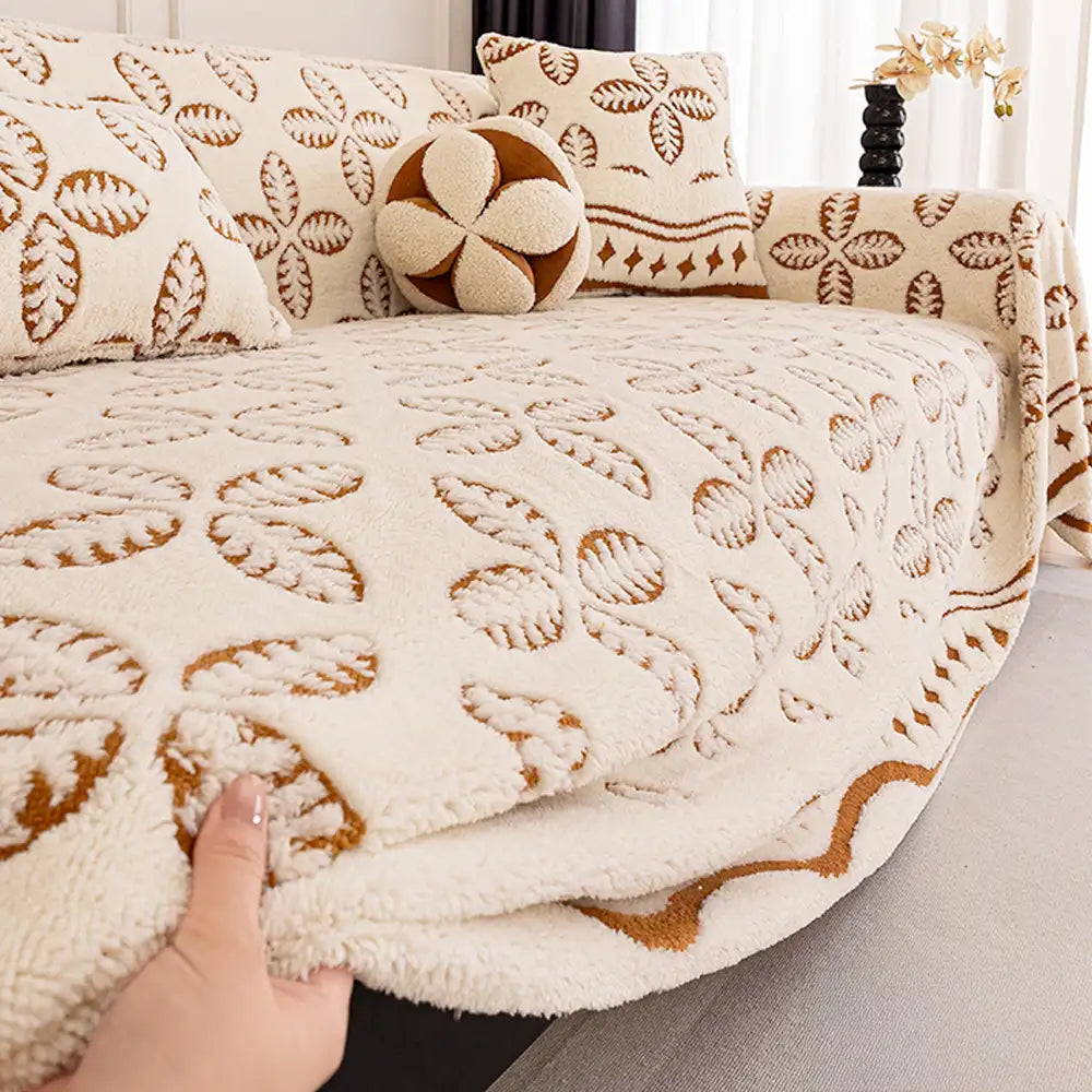 Thickened Jacquard Velvet Leaf Pattern Sofa Decoration Multi-Purpose Blanket Sofa Cover