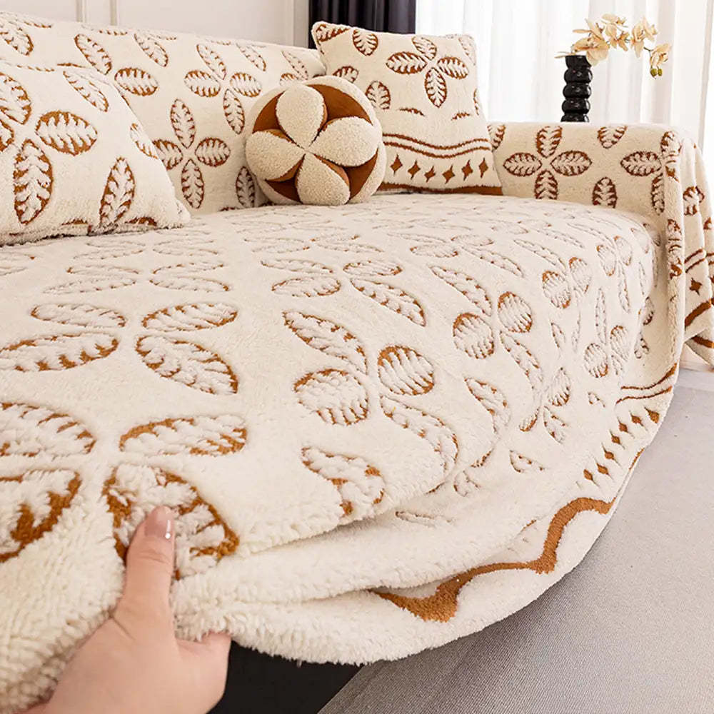 Thickened Jacquard Velvet Leaf Pattern Sofa Decoration Multi-Purpose Blanket Sofa Cover