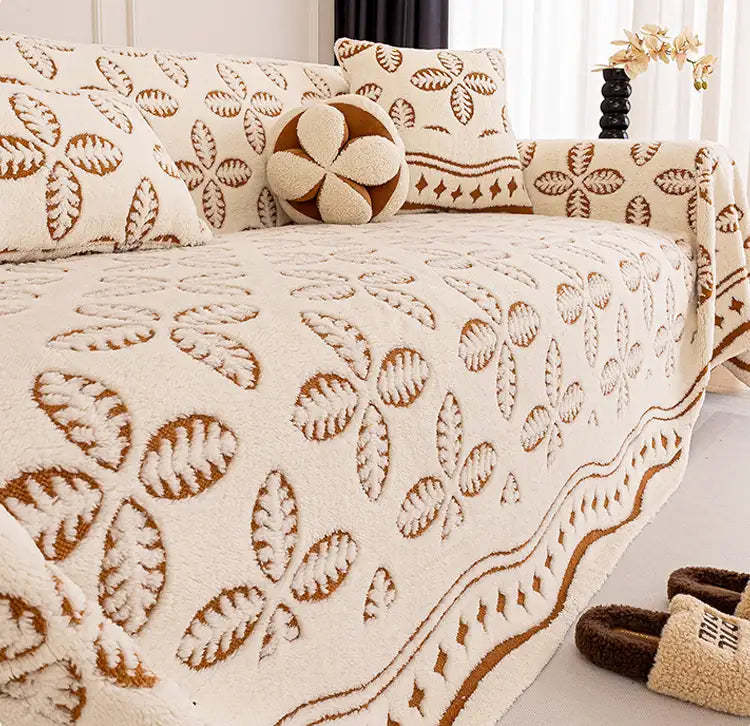 Thickened Jacquard Velvet Leaf Pattern Sofa Decoration Multi-Purpose Blanket Sofa Cover