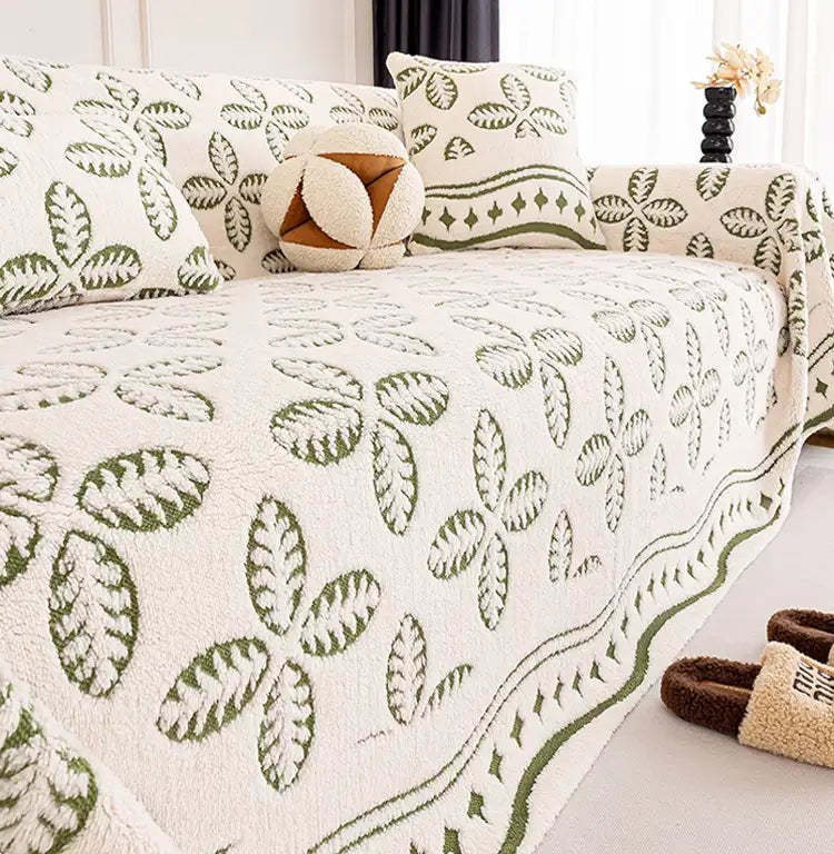 Thickened Jacquard Velvet Leaf Pattern Sofa Decoration Multi-Purpose Blanket Sofa Cover