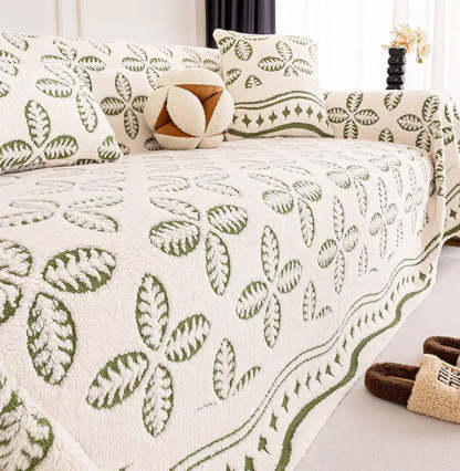 Thickened Jacquard Velvet Leaf Pattern Sofa Decoration Multi-Purpose Blanket Sofa Cover