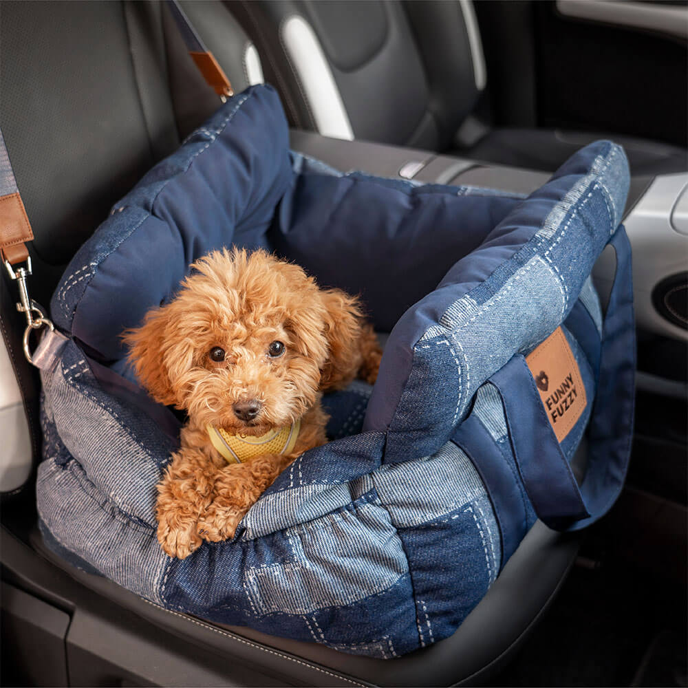 Travel Comfy Denim Quilted Portable Dog Car Seat Bed