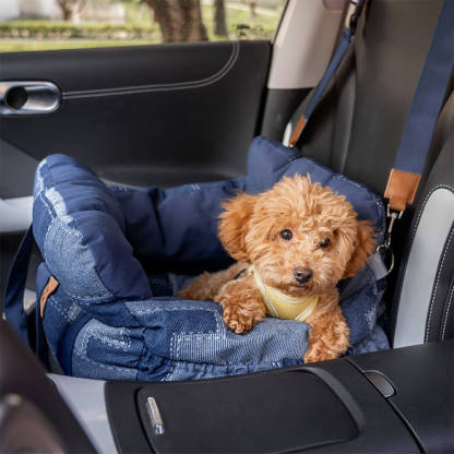 Travel Comfy Denim Quilted Portable Dog Car Seat Bed