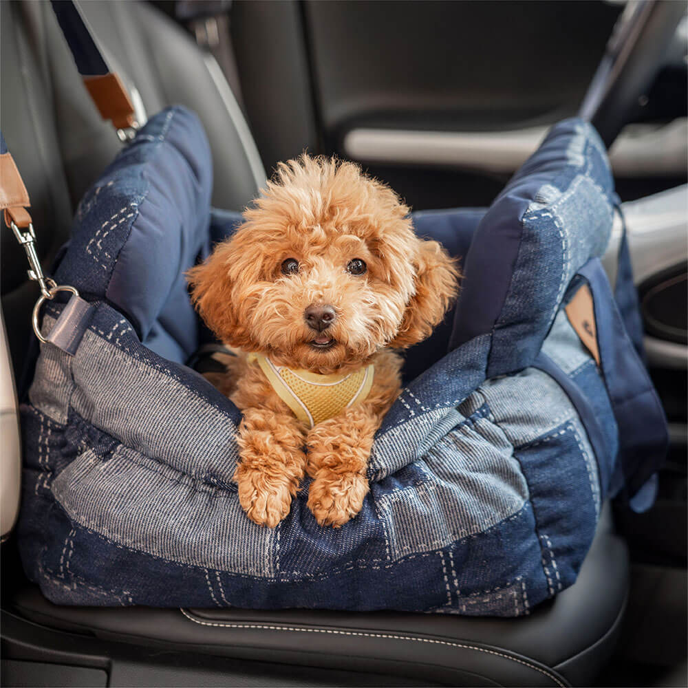 Travel Comfy Denim Quilted Portable Dog Car Seat Bed