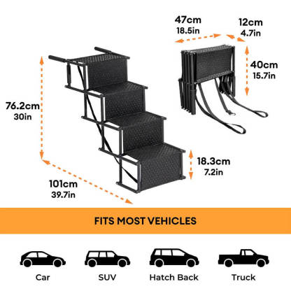 Travel Portable Foldable 4-Steps Non-Slip Dog Car Stairs