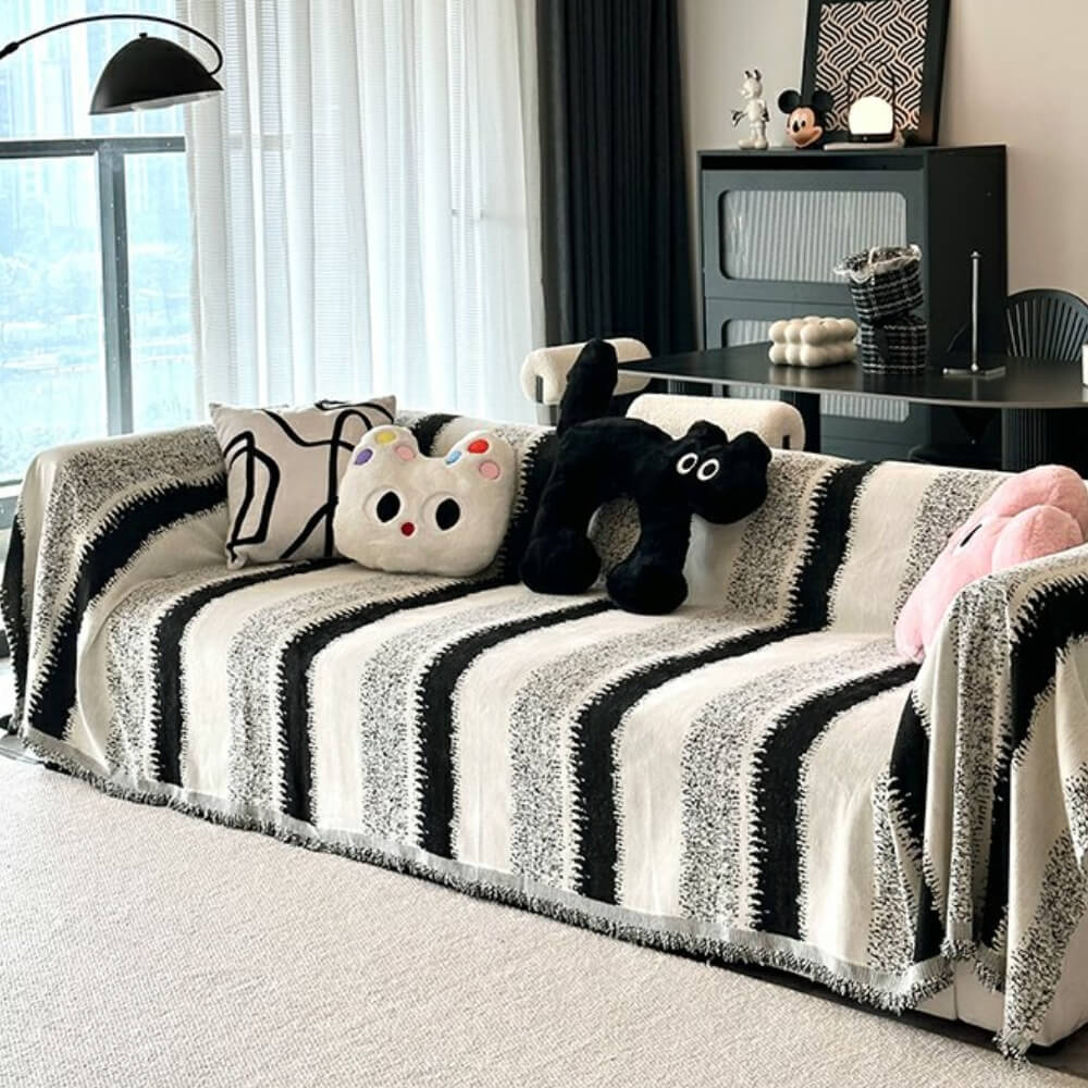 Trendy Striped Chenille Breathable Furniture Protector Sofa Cover