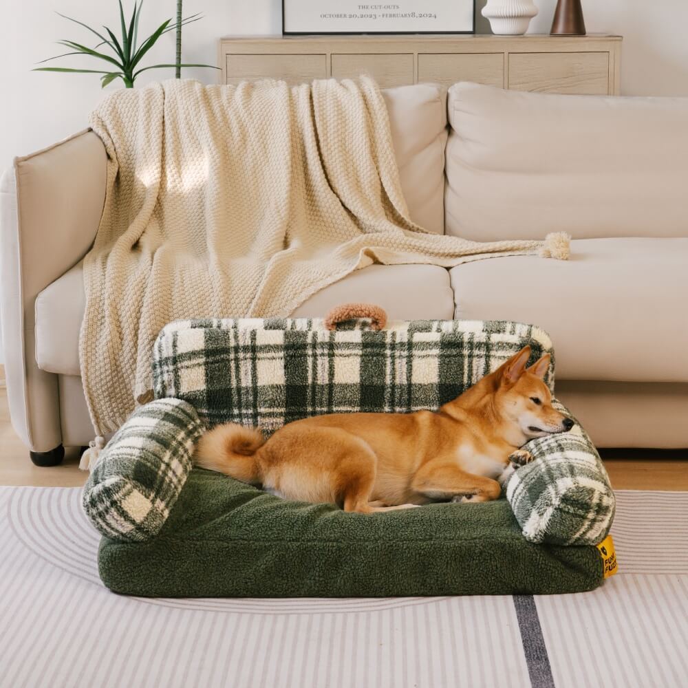 Vintage Chequered Washable Calming Dog & Cat Sofa Bed
