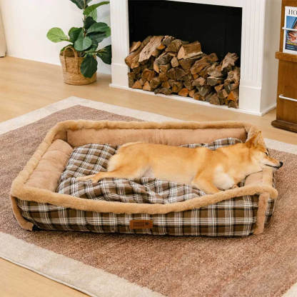 Vintage Chequered Washable Plush Cosy Bolster Dog Bed – TuckNap