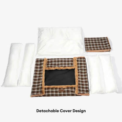 Vintage Chequered Washable Plush Cosy Bolster Dog Bed – TuckNap