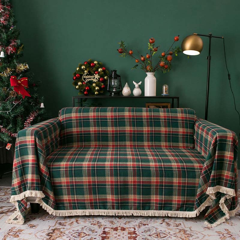 Vintage Christmas Style Plaid Blanket Full Wrap Sofa Cover-FunnyFuzzyUK