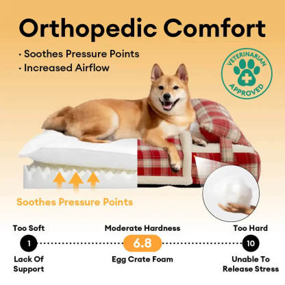 Vintage Plaid Plush Detachable Orthopaedic Dog Bed with Pillow - Puppy Snug