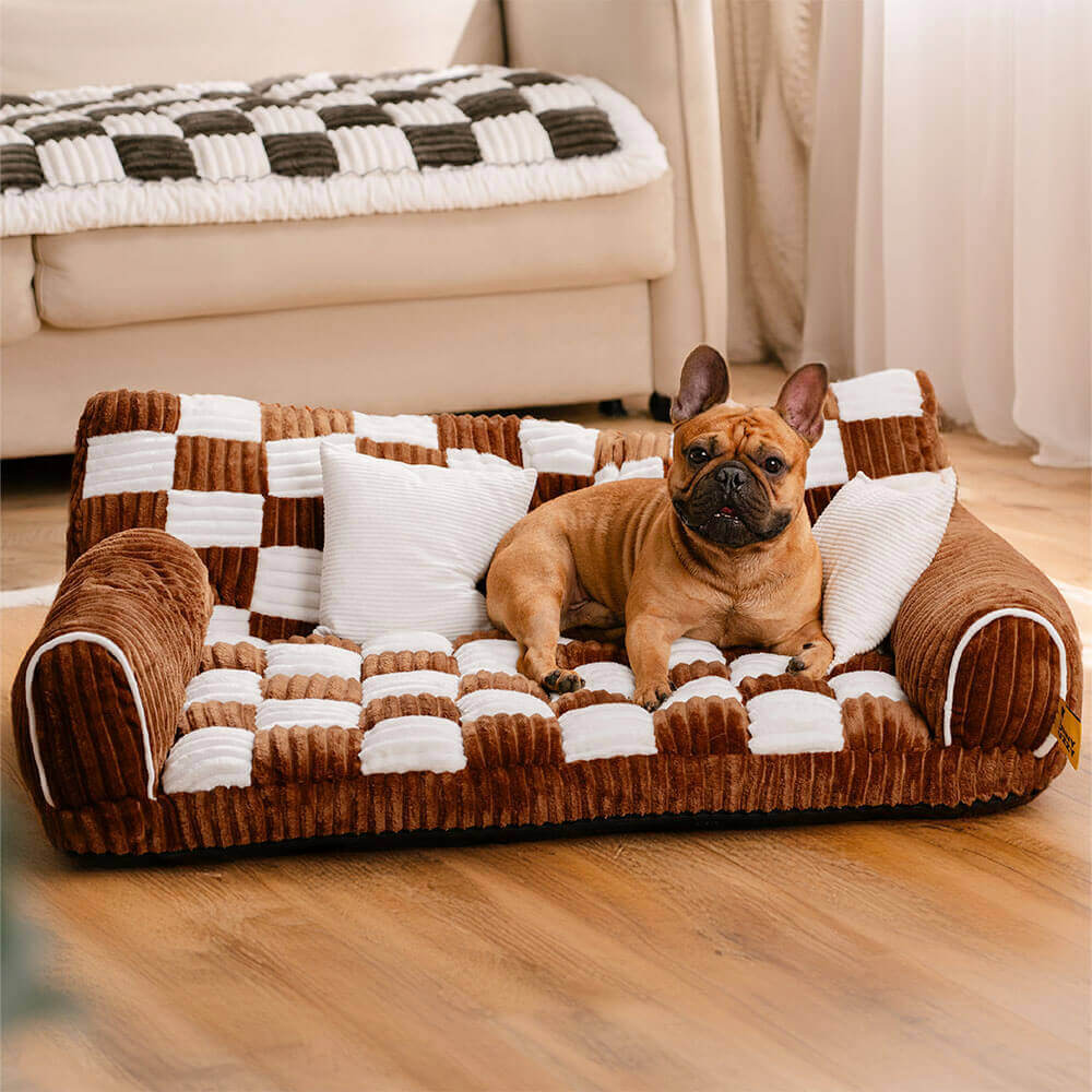 Vintage Chessboard Orthopaedic Support Extra Large Dog Sofa Bed - King's Sofa-FunnyFuzzy