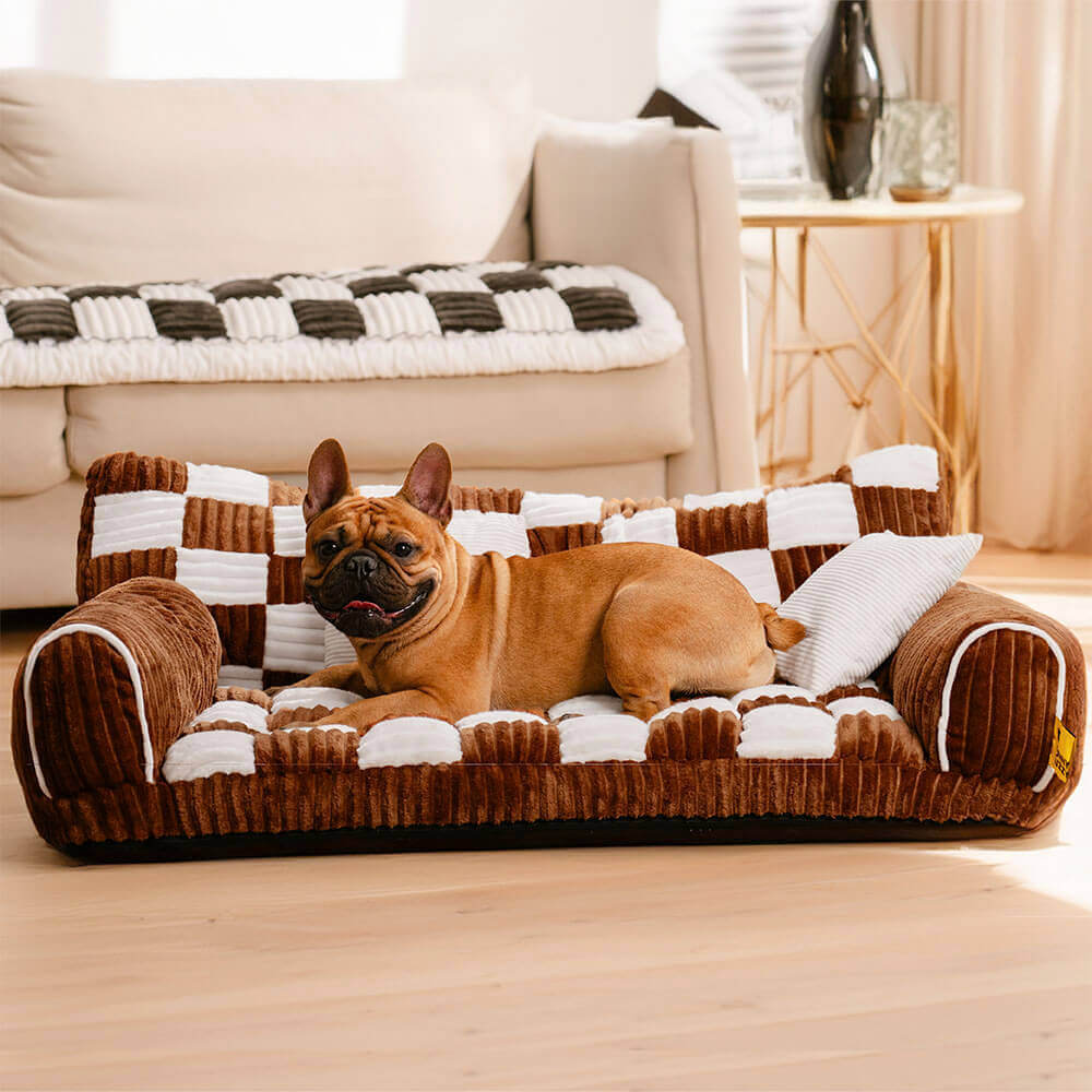 Vintage Chessboard Orthopaedic Support Extra Large Dog Sofa Bed - King's Sofa-FunnyFuzzy