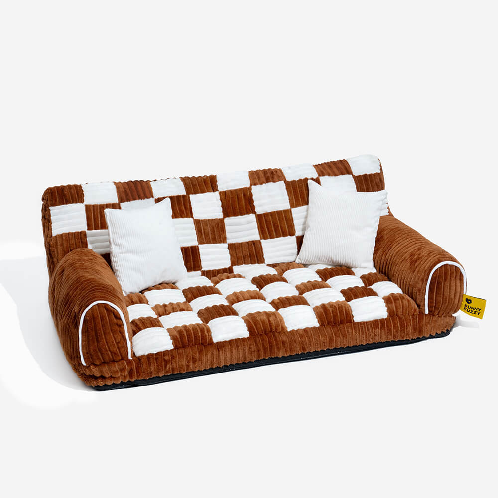 Vintage Chessboard Orthopaedic Support Extra Large Dog Sofa Bed - King's Sofa-FunnyFuzzy