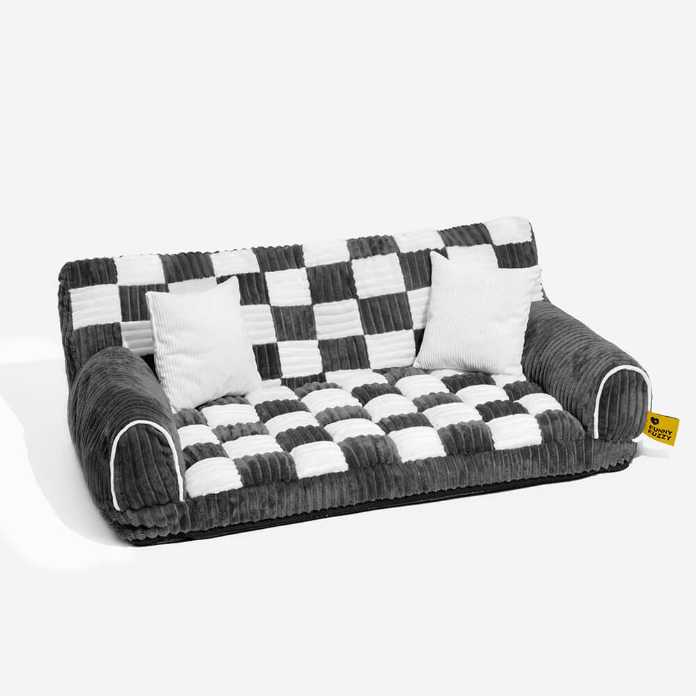 Vintage Chessboard Orthopaedic Support Extra Large Dog Sofa Bed - King's Sofa-FunnyFuzzy