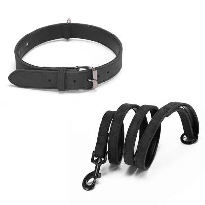 Vintage Faux Leather Soft Neck Protector Dog Collar Lead Set