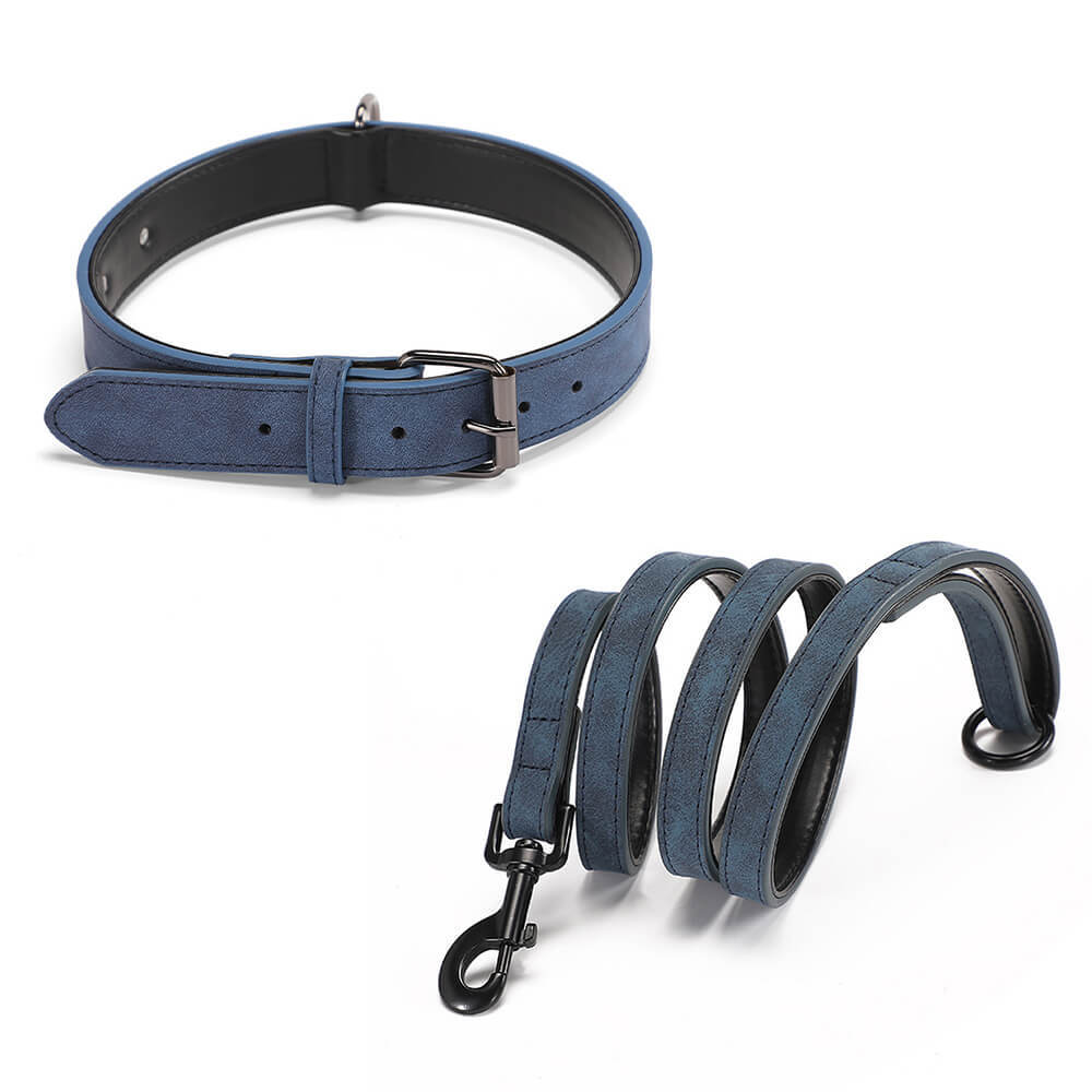 Vintage Faux Leather Soft Neck Protector Dog Collar Lead Set