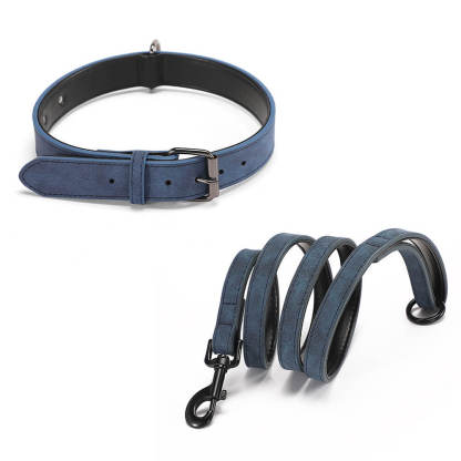 Vintage Faux Leather Soft Neck Protector Dog Collar Lead Set