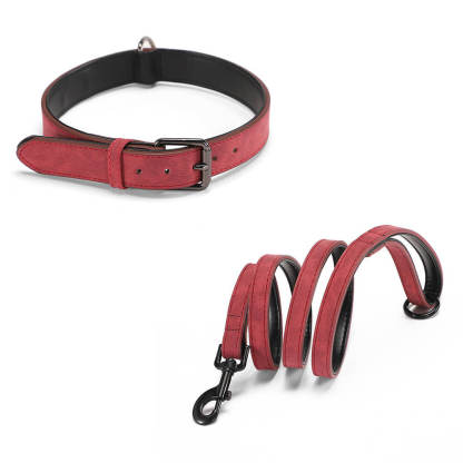 Vintage Faux Leather Soft Neck Protector Dog Collar Lead Set