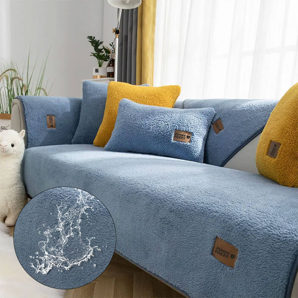 Waterproof Thick Fuzzy Sherpa Fleece Non-Slip Sofa Cover