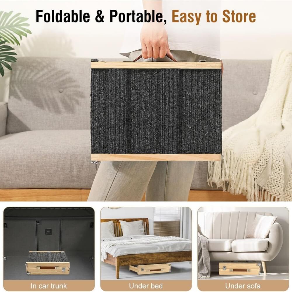 Wooden Dog Ramp 4 Levels Height Adjustable Foldable Dog Steps