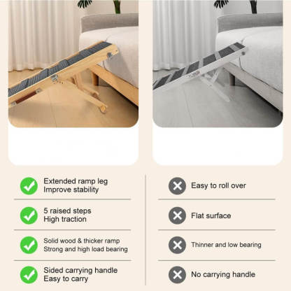 Wooden Dog Ramp 4 Levels Height Adjustable Foldable Dog Steps