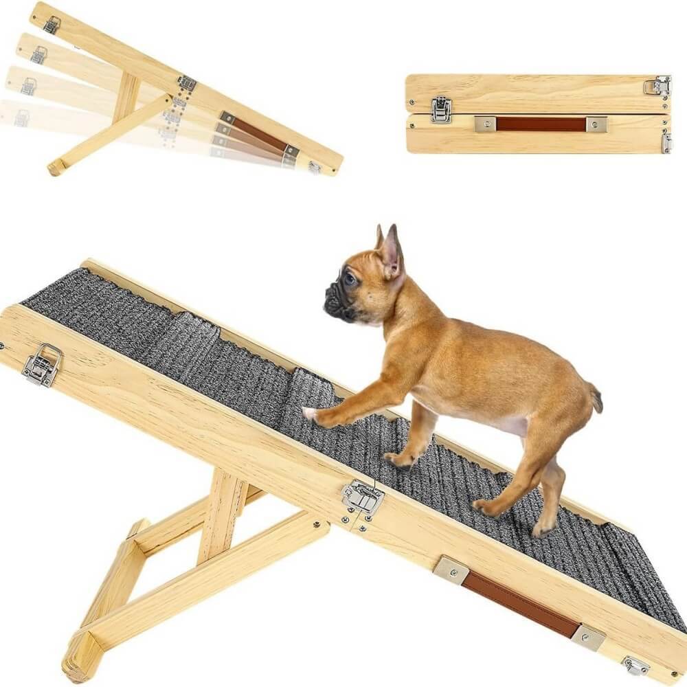 Wooden Dog Ramp 4 Levels Height Adjustable Foldable Dog Steps