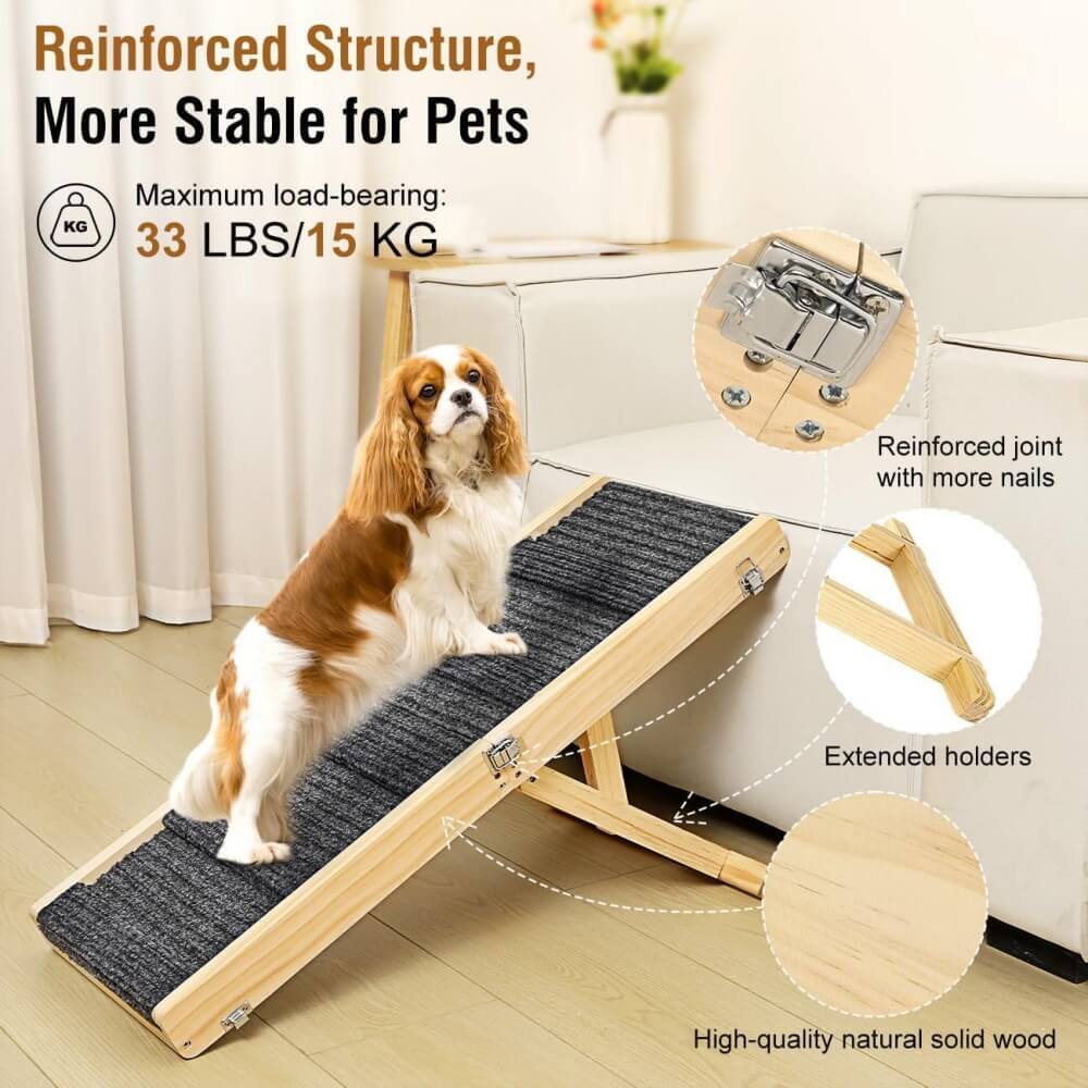 Wooden Dog Ramp 4 Levels Height Adjustable Foldable Dog Steps