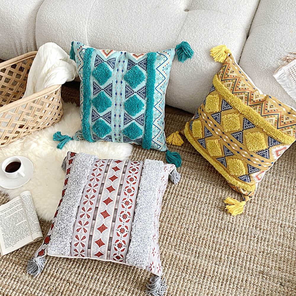 Moroccan-Inspired Decorative Throw Pillow with Tassel
