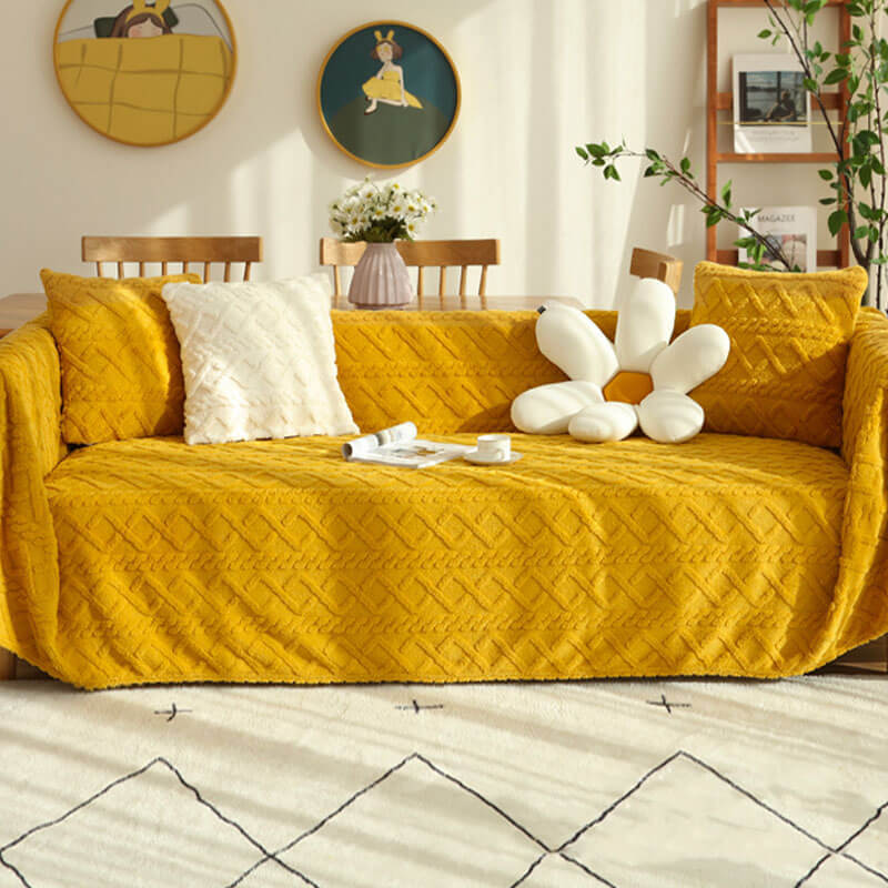 Solid Colour Fleece Blanket Furniture Protector Sofa Cover