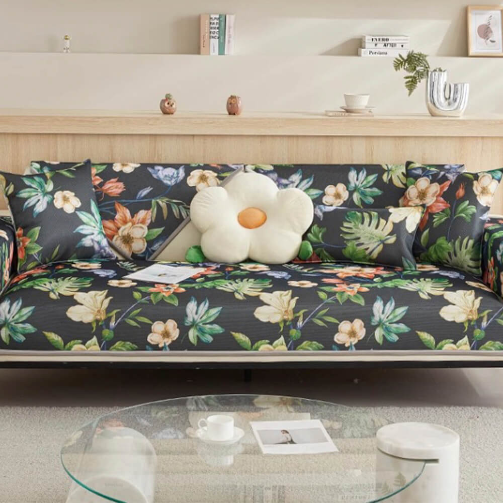 Tropical Leaves Cooling Non-slip Sectional Sofa Cover