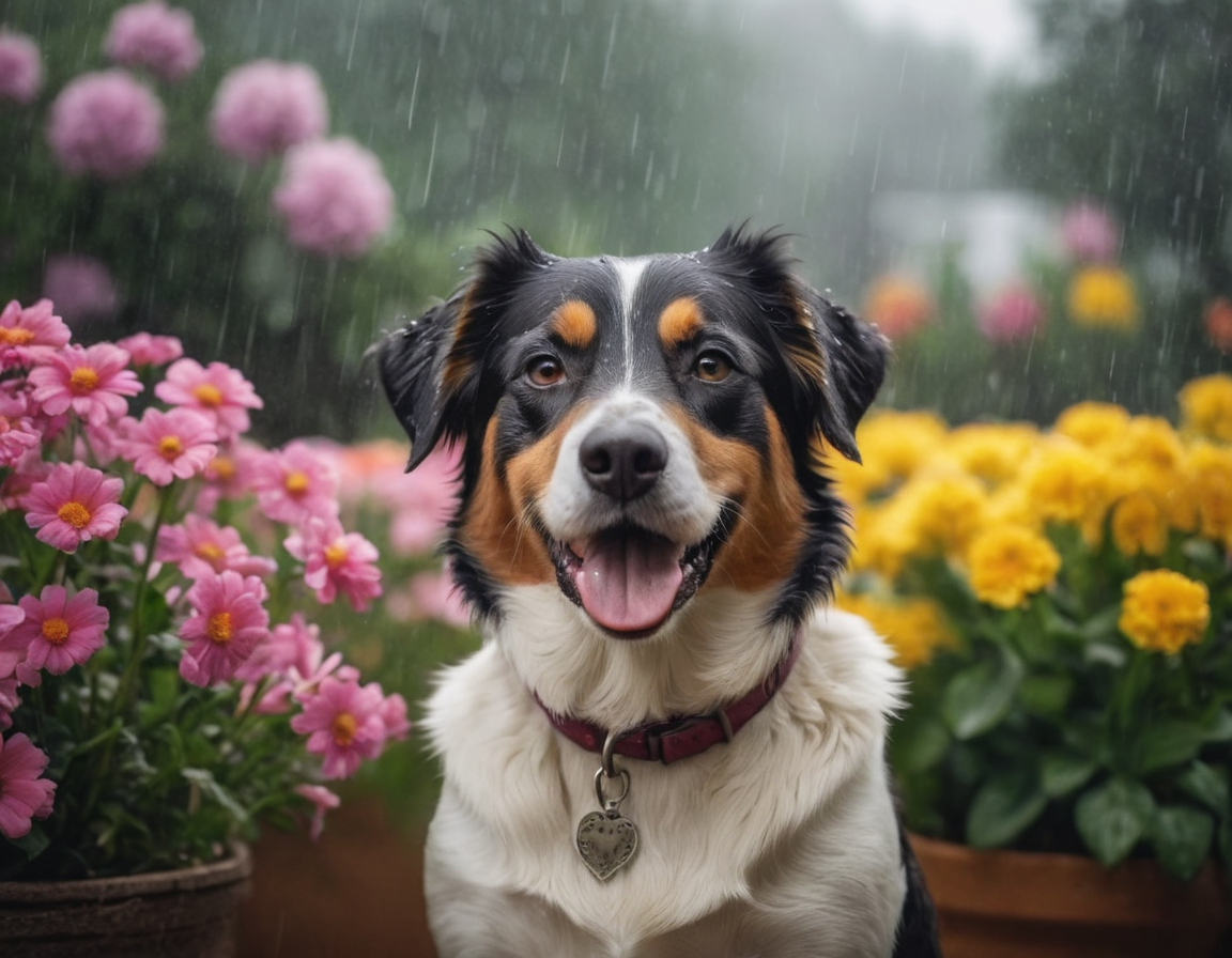 pet dog in a rainy day 