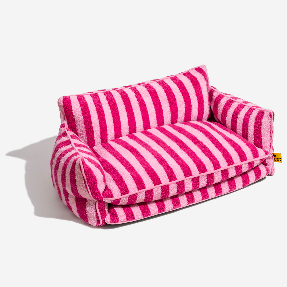 Trendy Striped Lambswool Double Layer Dog & Cat Sofa Bed