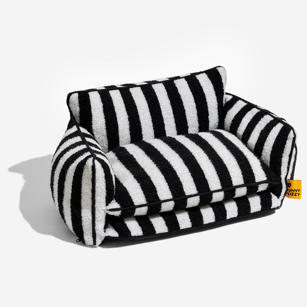 Trendy Striped Lambswool Double Layer Dog & Cat Sofa Bed