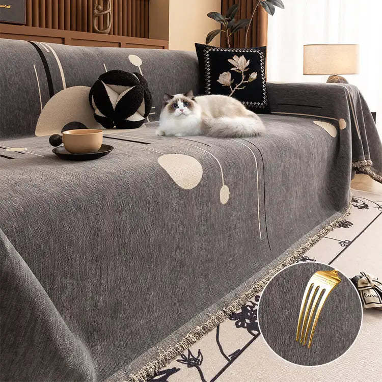Modern Planet Cup Style Cat-Friendly Chenille Throw Sofa Cover